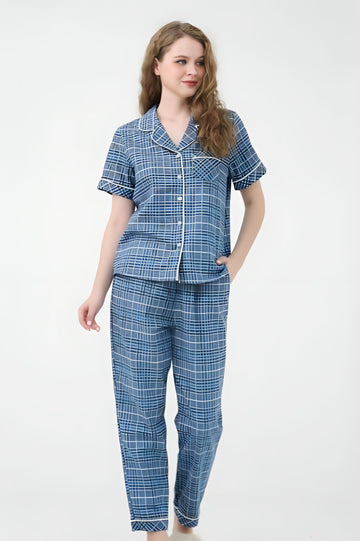 Green Checkered Kate Long Set – Youthful & Energetic with Pajama Collar