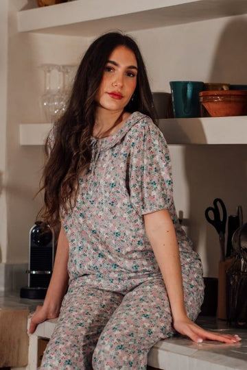 Tole Long Set with Peter Pan Collar & Lace – Graceful & Comfy