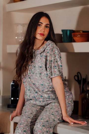 Tole Long Set with Peter Pan Collar & Lace – Graceful & Comfy