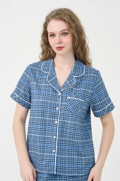 Green Checkered Kate Long Set – Youthful & Energetic with Pajama Collar