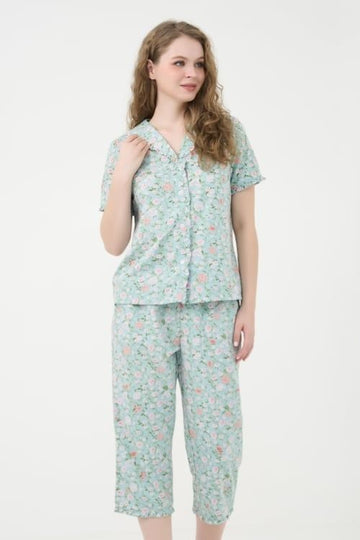 Green Floral Kate Midi Set – Soft, Breezy & Gracefully Ruffled
