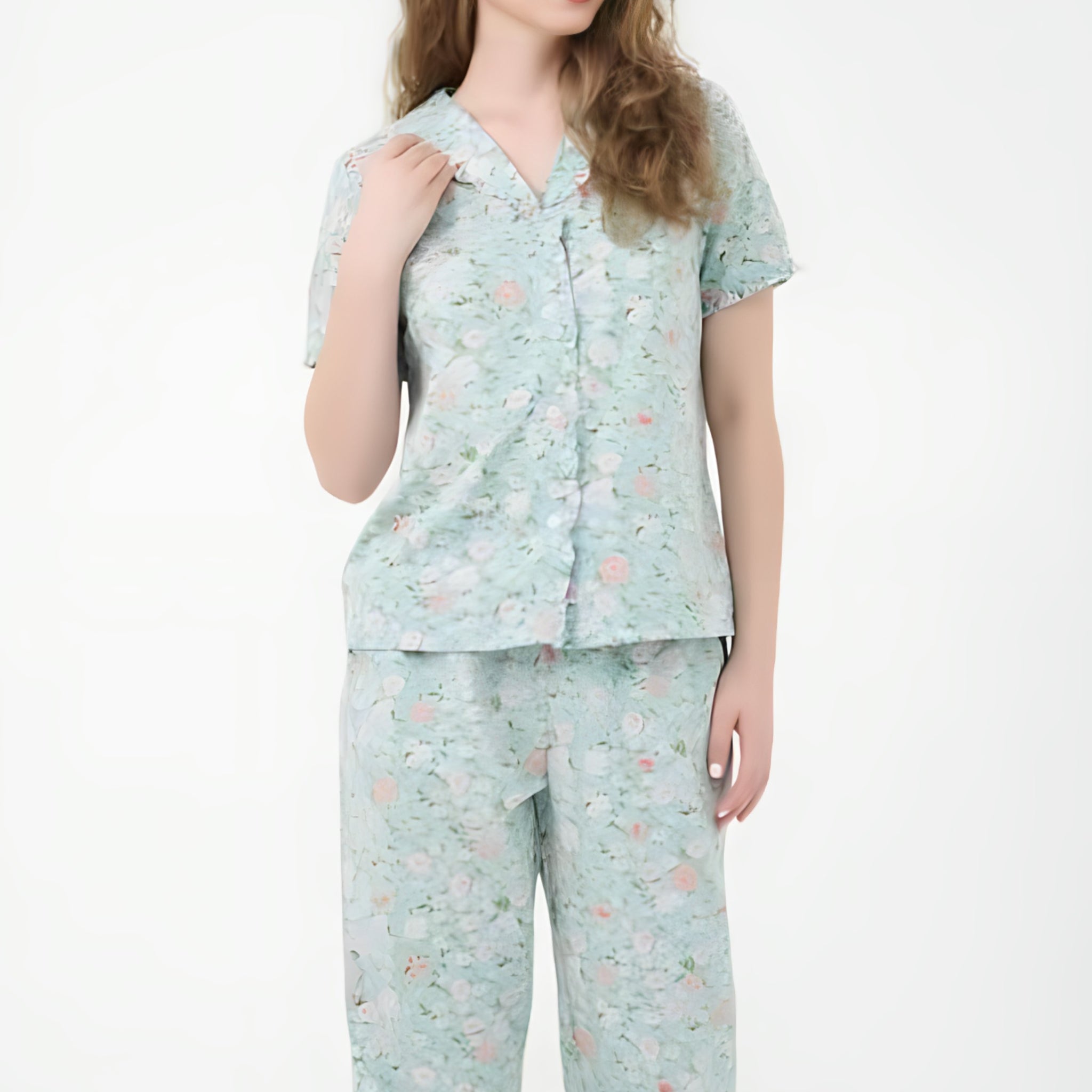 Green Floral Kate Midi Set – Soft, Breezy & Gracefully Ruffled
