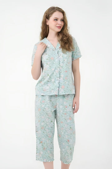 Green Floral Kate Midi Set – Soft, Breezy & Gracefully Ruffled