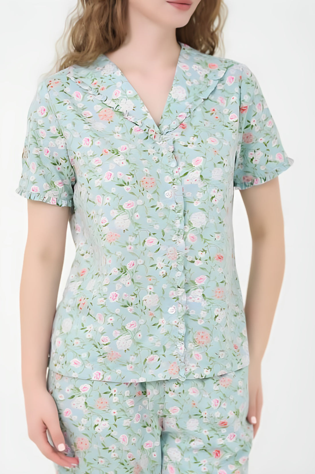 Green Floral Kate Midi Set – Soft, Breezy & Gracefully Ruffled
