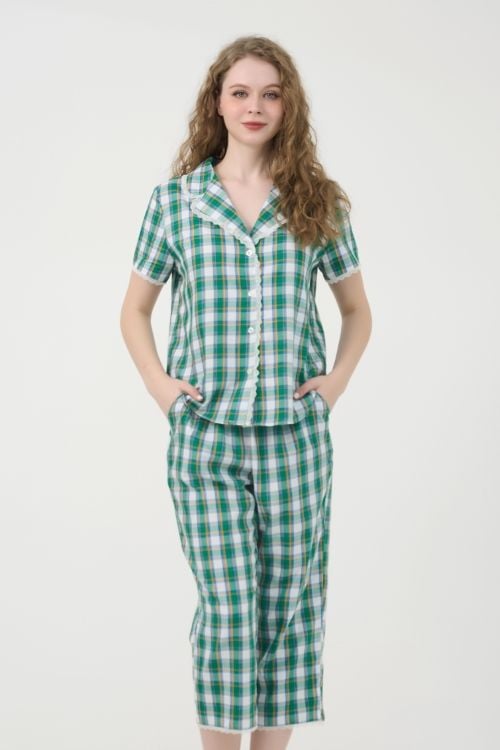 Kate Midi Pajama Set with Lace Trim – Cool, Comfy & Stylishly Detailed
