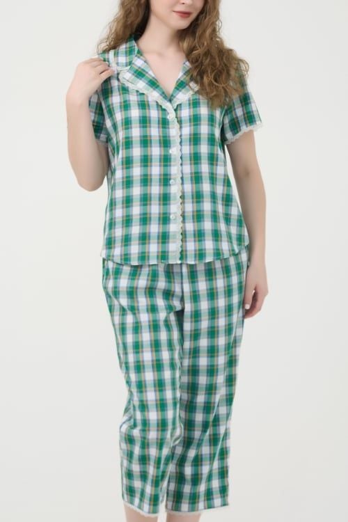 Kate Midi Pajama Set with Lace Trim – Cool, Comfy & Stylishly Detailed