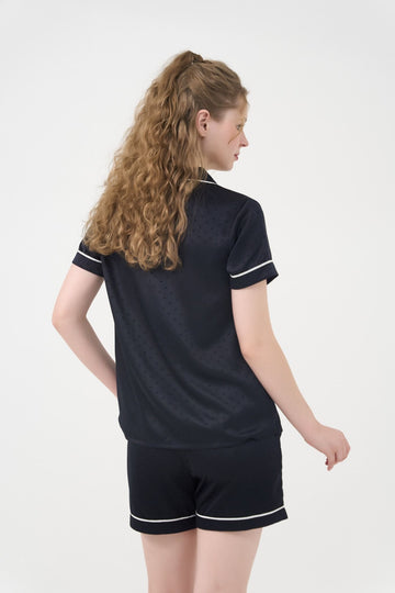 Premium Black Satin Short Set with Pajama Collar – Stylish & Comfy