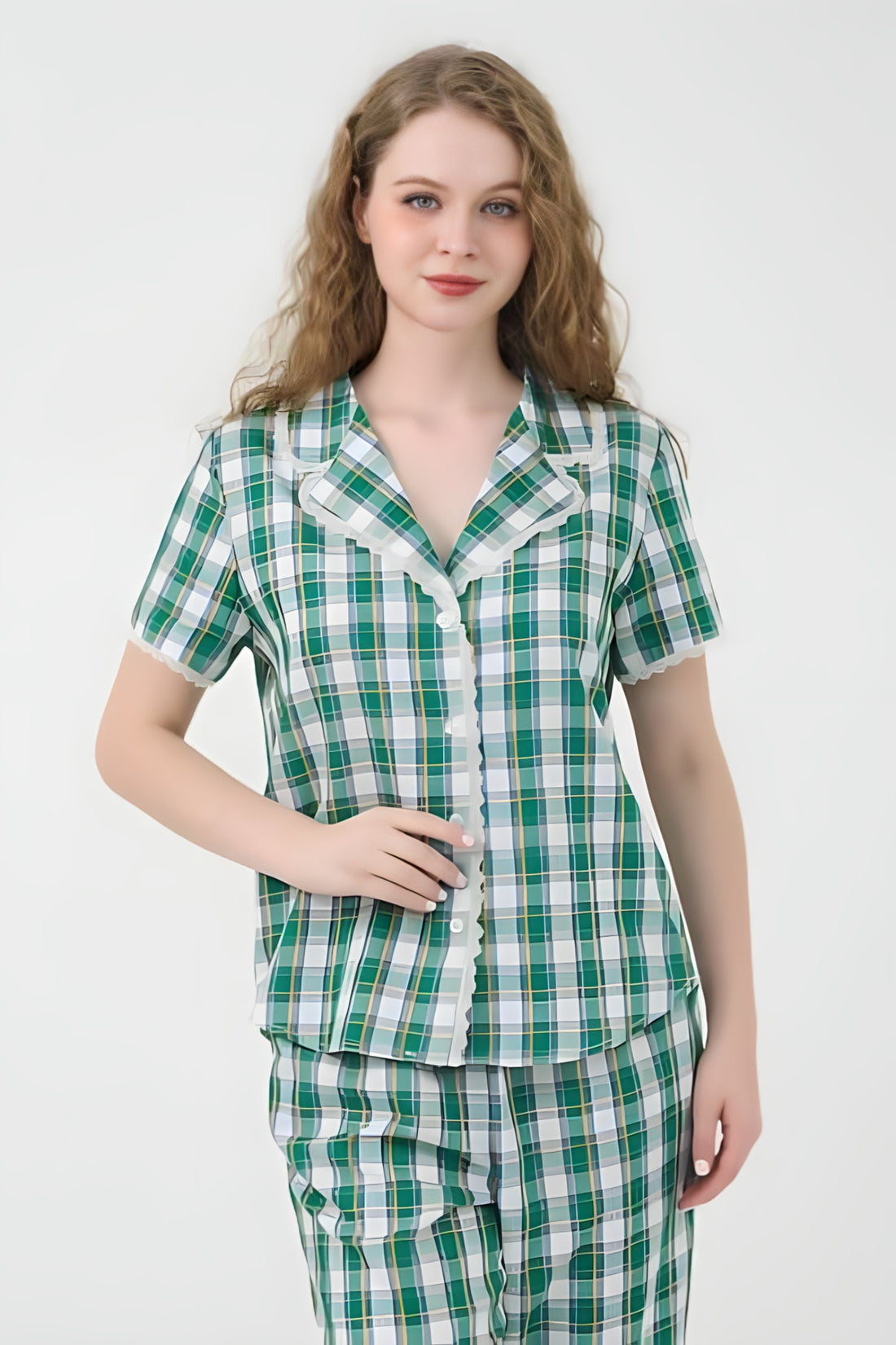 Kate Midi Pajama Set with Lace Trim – Cool, Comfy & Stylishly Detailed