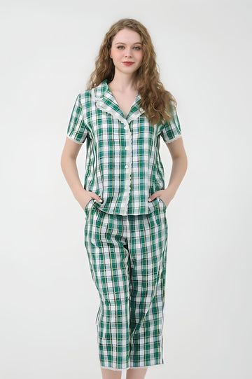 Kate Midi Pajama Set with Lace Trim – Cool, Comfy & Stylishly Detailed