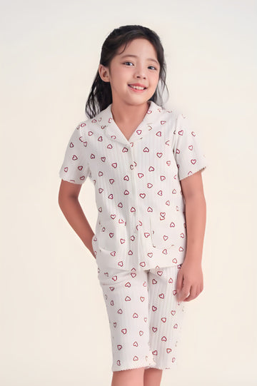 Girls’ Knit Midi Pajama Set – Cute & Playful with Contrast Piping