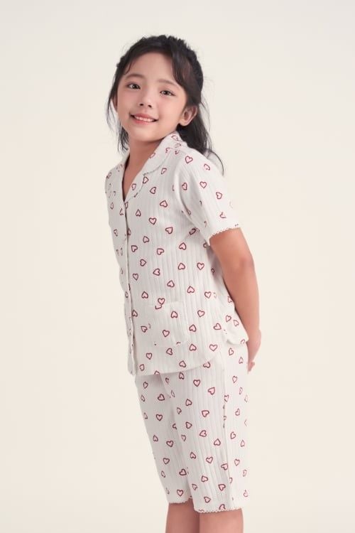 Girls’ Knit Midi Pajama Set – Cute & Playful with Contrast Piping