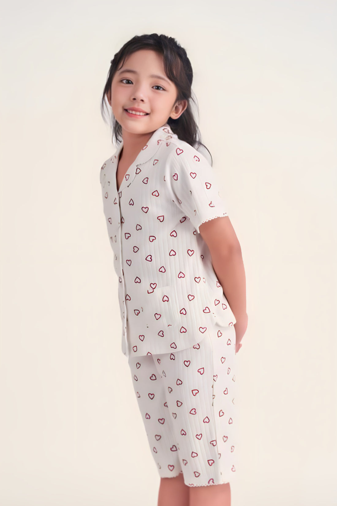 Girls’ Knit Midi Pajama Set – Cute & Playful with Contrast Piping
