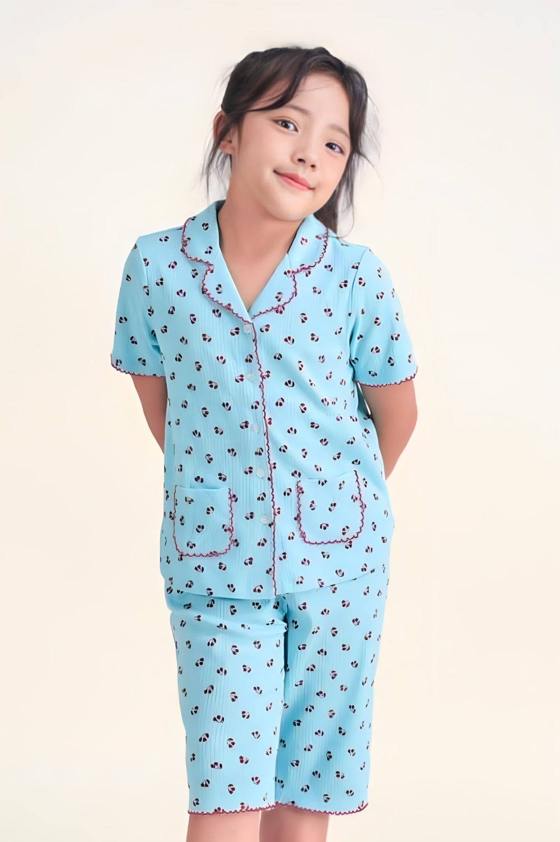 Girls' Short Pajama Set with Ruffle Details for a Cute Look