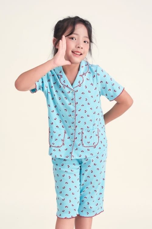 Girls' Short Pajama Set with Ruffle Details for a Cute Look